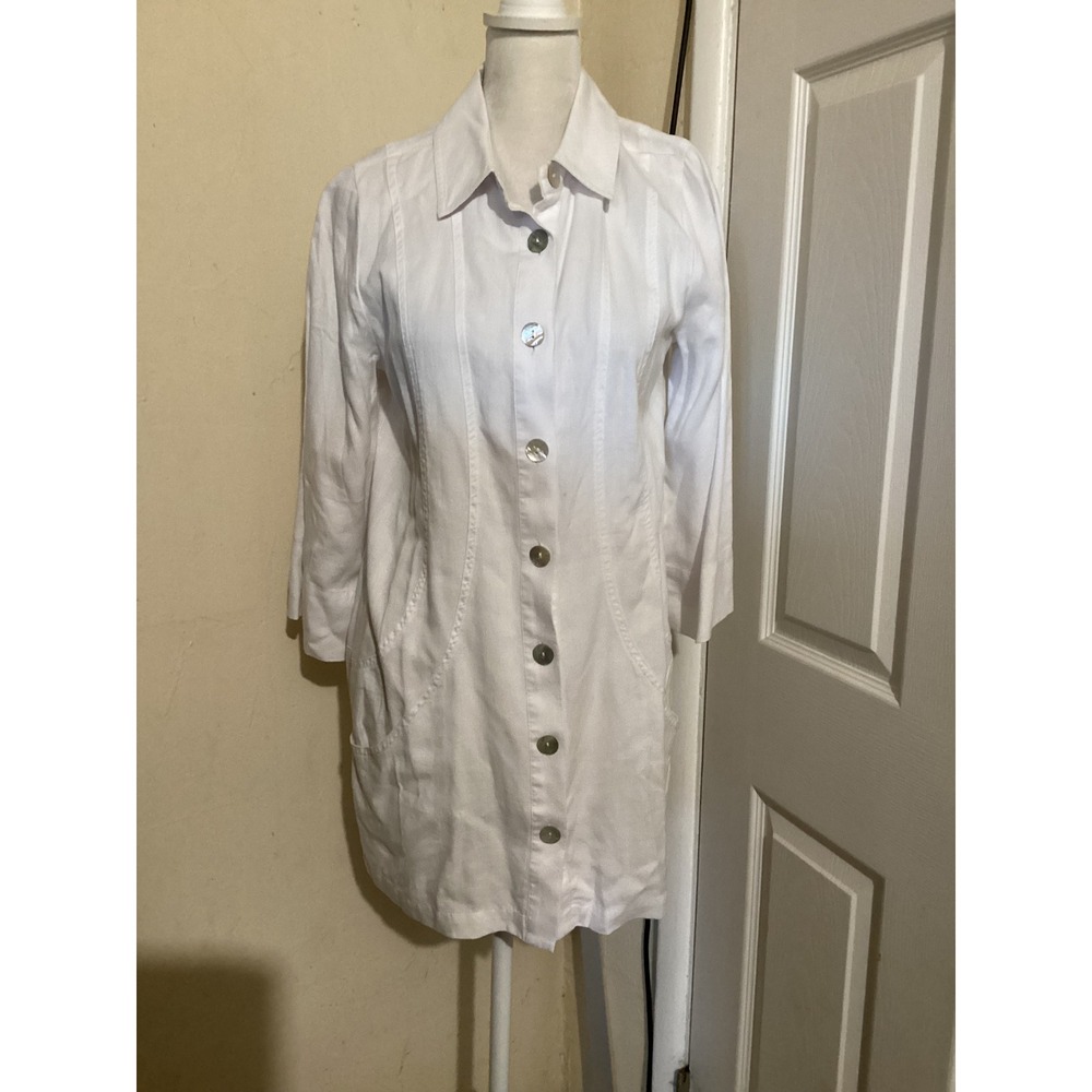 Soft Surroundings White Linen Blend Button Front Long Sleeve Jacket Size S